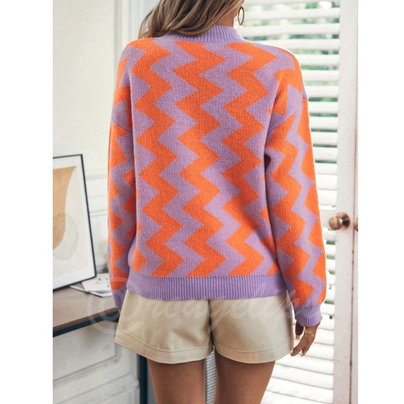 Chevron Pattern Lavender & Orange Pullover Sweater Long Sleeve - Picture 5 of 12